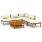 vidaXL 6 Piece Patio Lounge Set with Cream Cushion Solid Acacia Wood