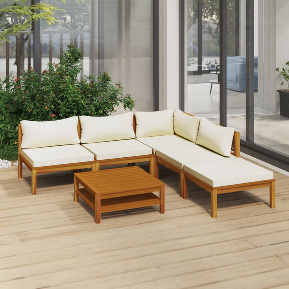 vidaXL 6 Piece Patio Lounge Set with Cream Cushion Solid Acacia Wood