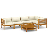 vidaXL 6 Piece Patio Lounge Set with Cream Cushion Solid Acacia Wood