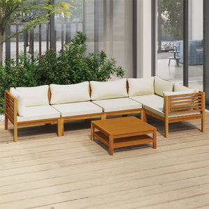 vidaXL 6 Piece Patio Lounge Set with Cream Cushion Solid Acacia Wood