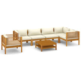 vidaXL 7 Piece Patio Lounge Set with Cream Cushion Solid Acacia Wood