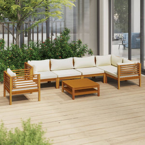 vidaXL 7 Piece Patio Lounge Set with Cream Cushion Solid Acacia Wood