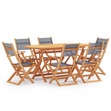 vidaXL Solid Eucalyptus Wood Outdoor Dining Set Textilene Black/Gray 7/9 Piece