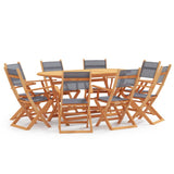 vidaXL Solid Eucalyptus Wood Outdoor Dining Set Textilene Black/Gray 7/9 Piece