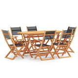 vidaXL Solid Eucalyptus Wood Outdoor Dining Set Textilene Black/Gray 7/9 Piece