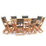 vidaXL Solid Eucalyptus Wood Outdoor Dining Set Textilene Black/Gray 7/9 Piece