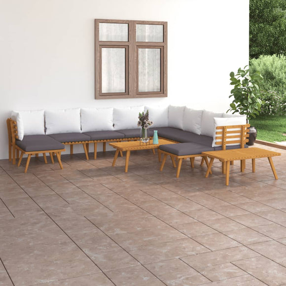 vidaXL 12-teiliges Terrassen-Lounge-Set mit Kissen Massives Akazienholz