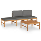 vidaXL 4 Piece Patio Lounge Set with Gray Cushions Solid Teak Wood