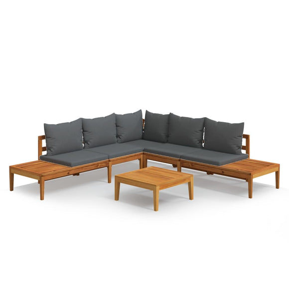 vidaXL 4-teiliges Terrassen-Lounge-Set mit dunkelgrauen Kissen aus Akazienholz