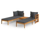 vidaXL 3-teiliges Terrassen-Lounge-Set mit dunkelgrauen Kissen aus Akazienholz