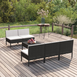 vidaXL 6 Piece Patio Lounge Set with Cushions Poly Rattan Black