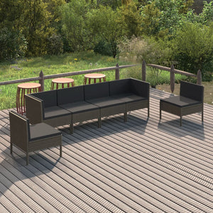 vidaXL 6-teiliges Terrassen-Lounge-Set mit Kissen Poly Rattan Grau