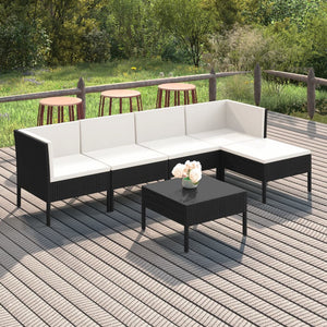 vidaXL 6 Piece Patio Lounge Set with Cushions Poly Rattan Black