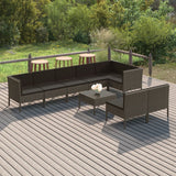 vidaXL 9-teiliges Terrassen-Lounge-Set mit Kissen Poly Rattan Grau