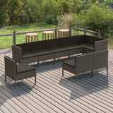 vidaXL 9-teiliges Terrassen-Lounge-Set mit Kissen Poly Rattan Grau