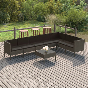 vidaXL 8-teiliges Terrassen-Lounge-Set mit Kissen Poly Rattan Grau