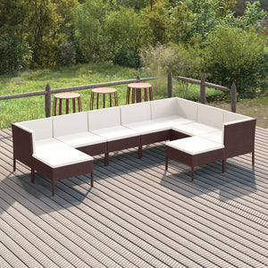 vidaXL 9 Piece Patio Lounge Set with Cushions Poly Rattan Brown