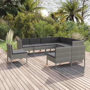 vidaXL 9 Piece Patio Lounge Set with Cushions Poly Rattan Gray