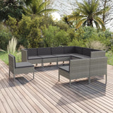 vidaXL 9-teiliges Terrassen-Lounge-Set mit Kissen Poly Rattan Grau