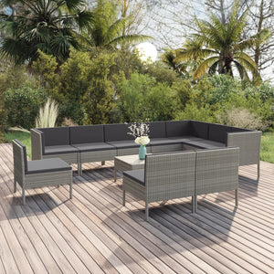 vidaXL 11-teiliges Terrassen-Lounge-Set mit Kissen Poly Rattan Grau