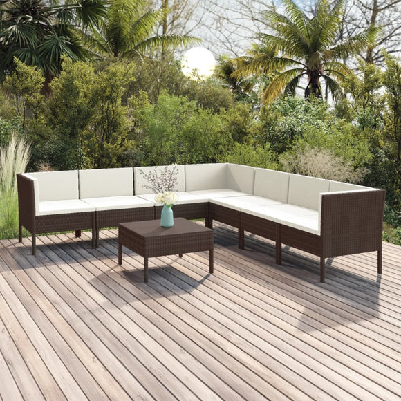 vidaXL 8-teiliges Terrassen-Lounge-Set mit Kissen Poly Rattan Braun