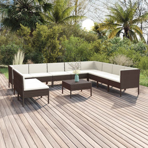 vidaXL 11 Piece Patio Lounge Set with Cushions Poly Rattan Brown