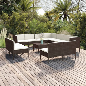 vidaXL 12-teiliges Terrassen-Lounge-Set mit Kissen Poly Rattan Braun