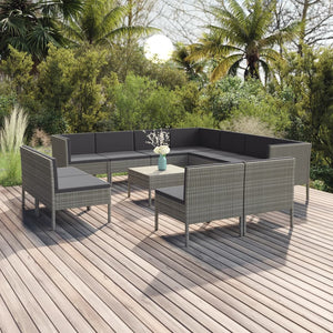 vidaXL 12 Piece Patio Lounge Set with Cushions Poly Rattan Gray