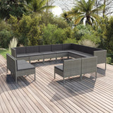 vidaXL 12-teiliges Terrassen-Lounge-Set mit Kissen Poly Rattan Grau