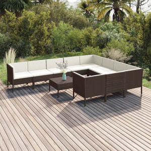 vidaXL 11 Piece Patio Lounge Set with Cushions Poly Rattan Brown