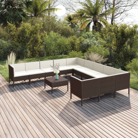 vidaXL 12-teiliges Terrassen-Lounge-Set mit Kissen Poly Rattan Braun