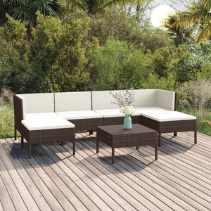 vidaXL 7 Piece Patio Lounge Set with Cushions Poly Rattan Brown