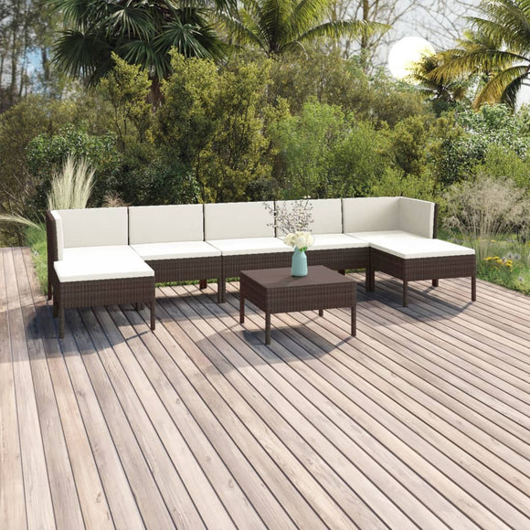 vidaXL 8-teiliges Terrassen-Lounge-Set mit Kissen Poly Rattan Braun