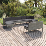 vidaXL 9-teiliges Terrassen-Lounge-Set mit Kissen Poly Rattan Grau