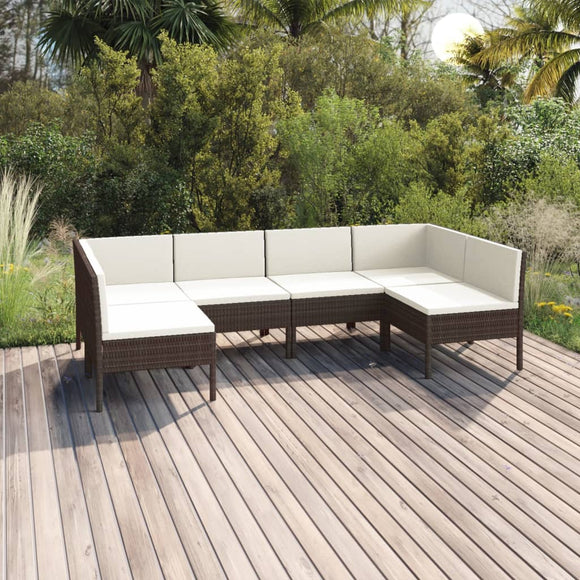 vidaXL 6 Piece Patio Lounge Set with Cushions Poly Rattan Brown