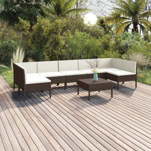 vidaXL 8 Piece Patio Lounge Set with Cushions Poly Rattan Brown