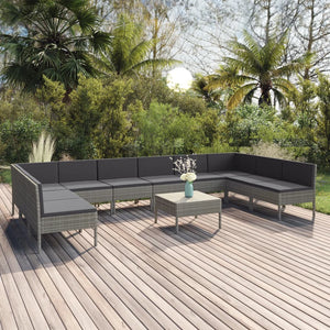 vidaXL 11-teiliges Terrassen-Lounge-Set mit Kissen Poly Rattan Grau