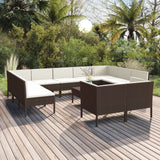 vidaXL 12-teiliges Terrassen-Lounge-Set mit Kissen Poly Rattan Braun