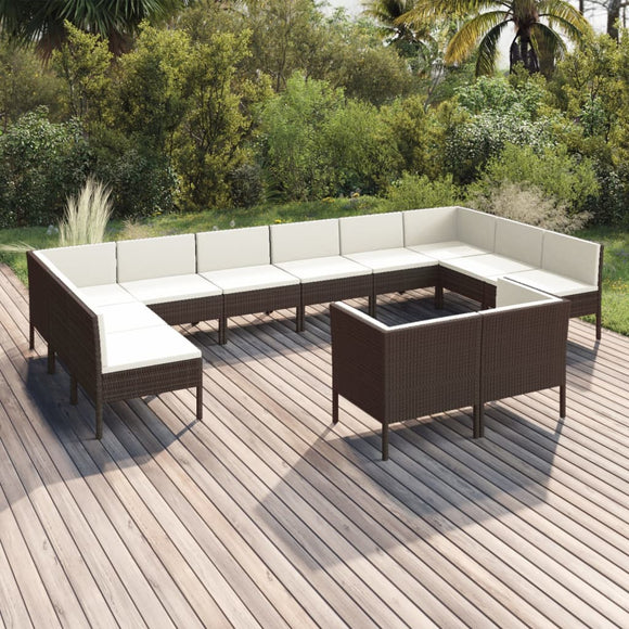 vidaXL 12 Piece Patio Lounge Set with Cushions Poly Rattan Brown