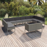 vidaXL 12-teiliges Terrassen-Lounge-Set mit Kissen Poly Rattan Grau