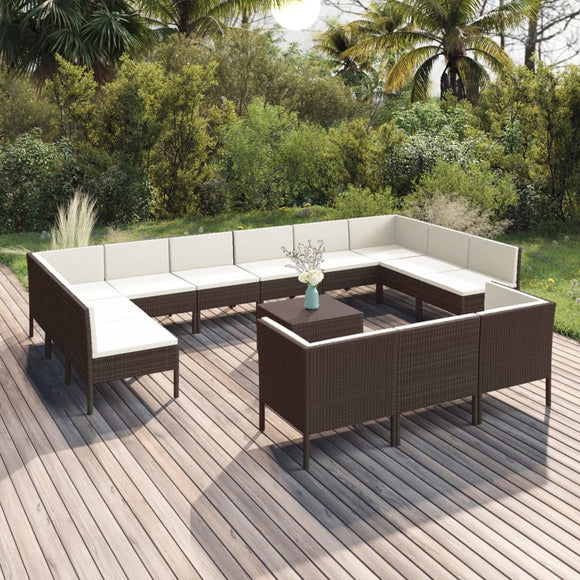 vidaXL 14-teiliges Terrassen-Lounge-Set mit Kissen Poly Rattan Braun