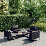 vidaXL 5-teiliges Terrassen-Lounge-Set mit Kissen Poly Rattan Dunkelgrau