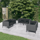 vidaXL 6-teiliges Terrassen-Lounge-Set mit Kissen Poly Rattan Dunkelgrau