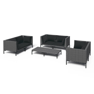 vidaXL 7-teiliges Terrassen-Lounge-Set mit Kissen Poly Rattan Dunkelgrau