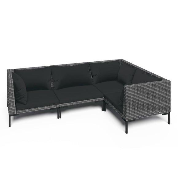 vidaXL 4-teiliges Terrassen-Lounge-Set mit Kissen Poly Rattan Dunkelgrau