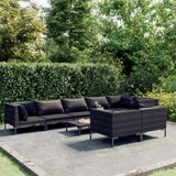 vidaXL 9-teiliges Terrassen-Lounge-Set mit Kissen Poly Rattan Dunkelgrau