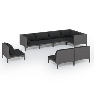 vidaXL 8-teiliges Terrassen-Lounge-Set mit Kissen Poly Rattan Dunkelgrau