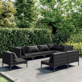 vidaXL 8-teiliges Terrassen-Lounge-Set mit Kissen Poly Rattan Dunkelgrau