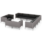 vidaXL 11-teiliges Terrassen-Lounge-Set mit Kissen Poly Rattan Dunkelgrau