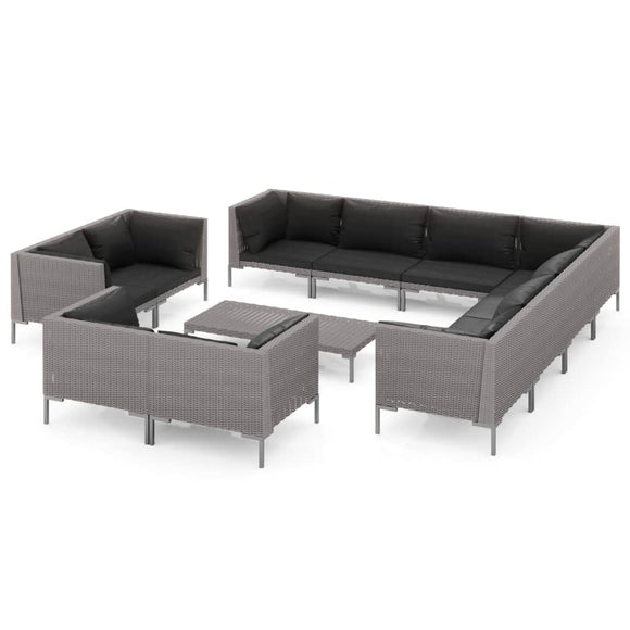 vidaXL 12-teiliges Terrassen-Lounge-Set mit Kissen Poly Rattan Dunkelgrau